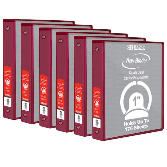 BAZIC® 3 Ring View Binder with Pockets, 6ct. in Burgundy | 1" | Michaels®